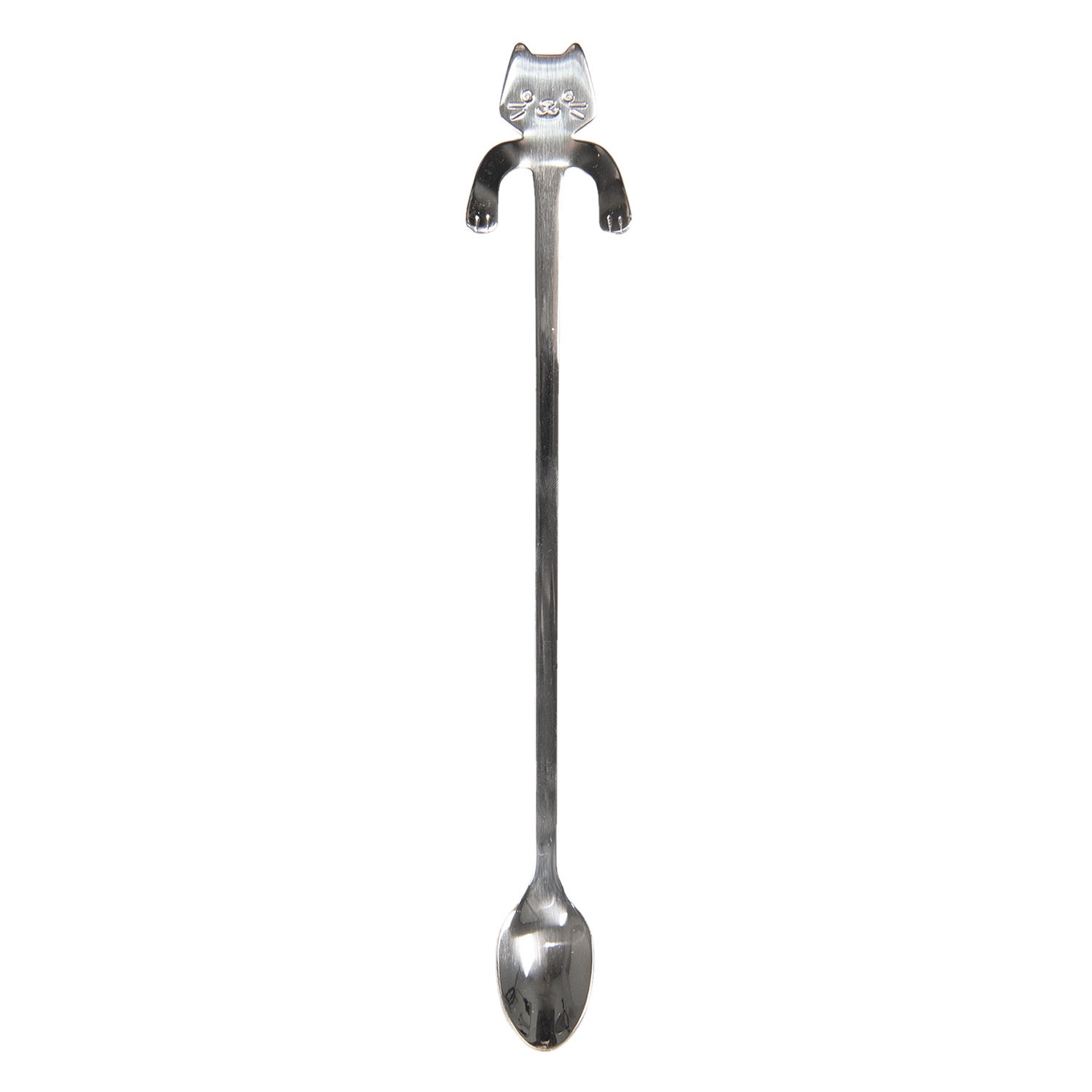 Úzká dlouhá lžička s kočičkou - stříbrná - 3*20 cm Clayre & Eef