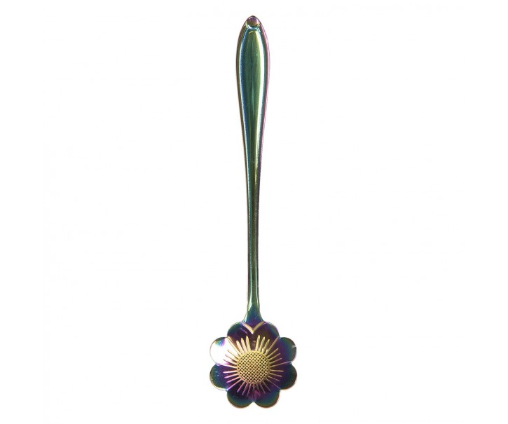 Tyrkysovo-fialová kovová dezertní lžička ve tvaru kytičky Floffy - 3*12 cm
