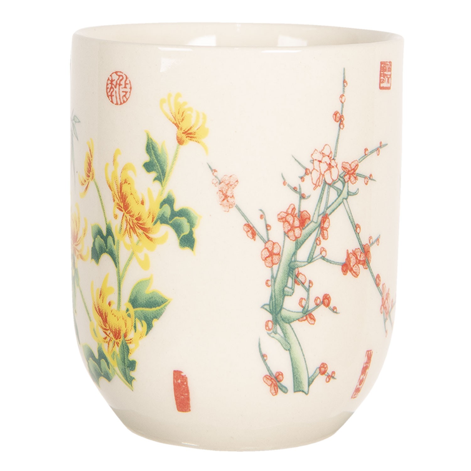 Porcelánový kalíšek na čaj s japonskými květy - ∅ 6*8 cm / 0,1L Clayre & Eef