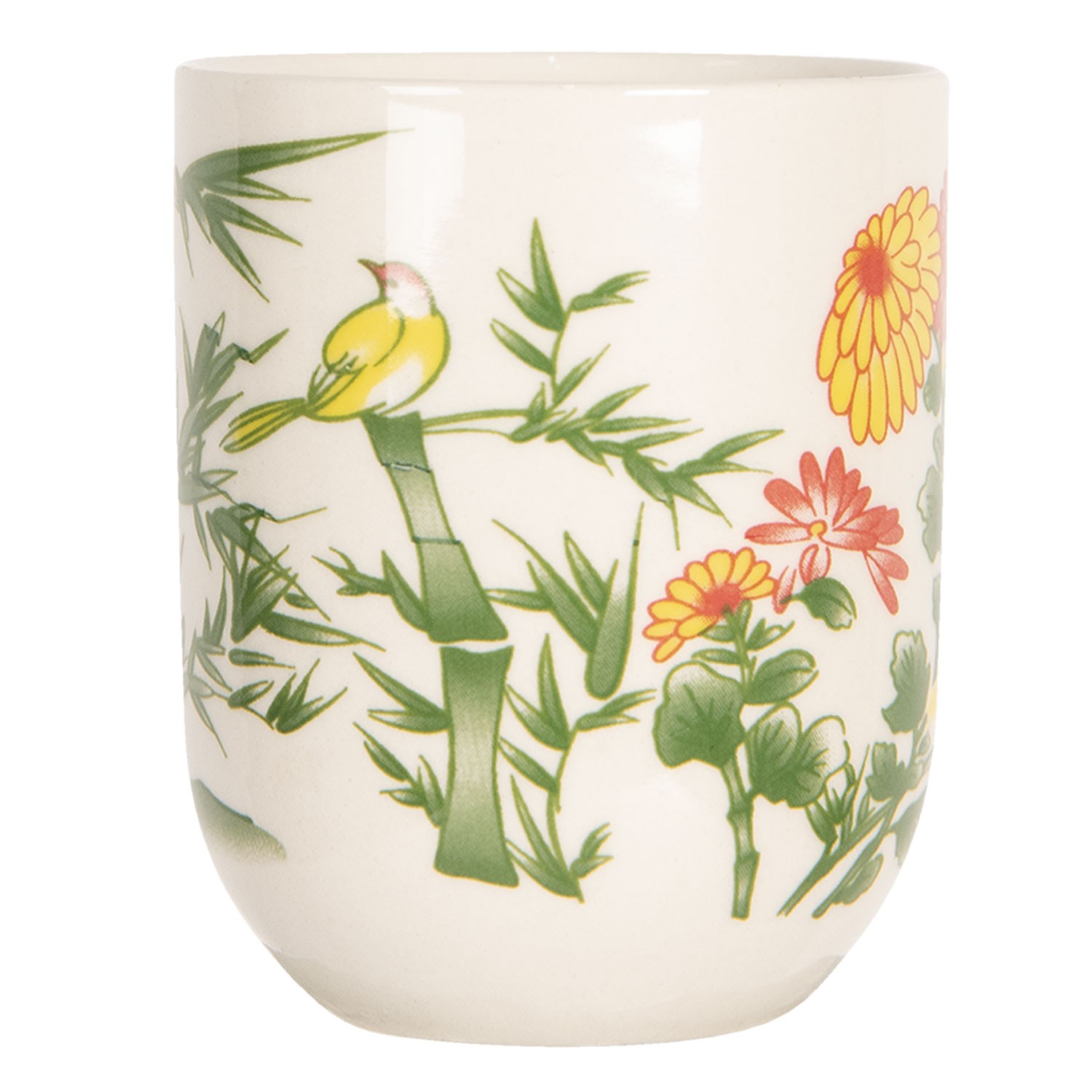Porcelánový kalíšek na čaj s bambusem a květy- ∅ 6*8 cm / 0,1L Clayre & Eef