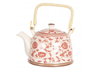Porcelánová konvice na čaj s červenými kvítky - 18*14*12 cm / 0,8L