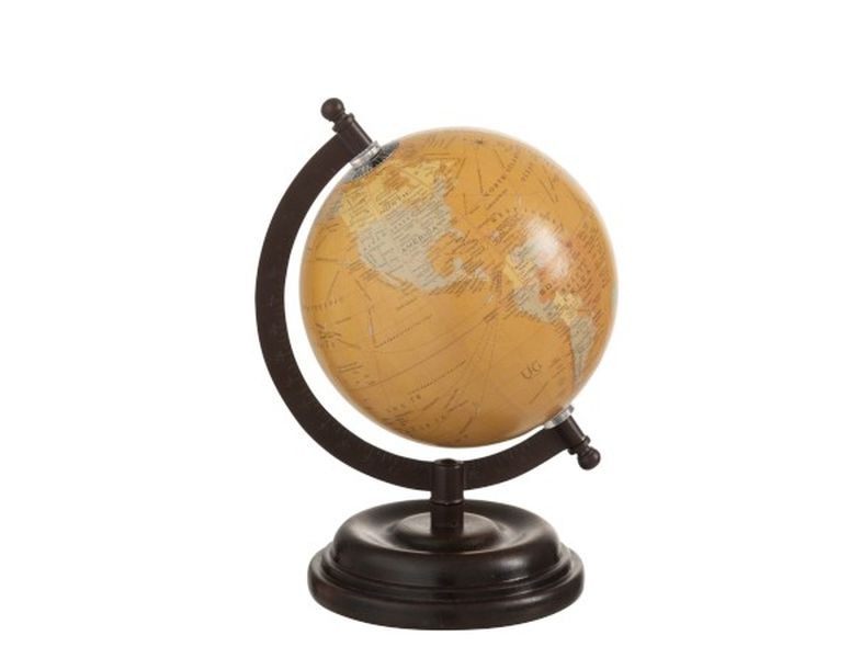 Dekorace glóbus na dřevěném podstavci Ochre small - 15*13*21 cm
