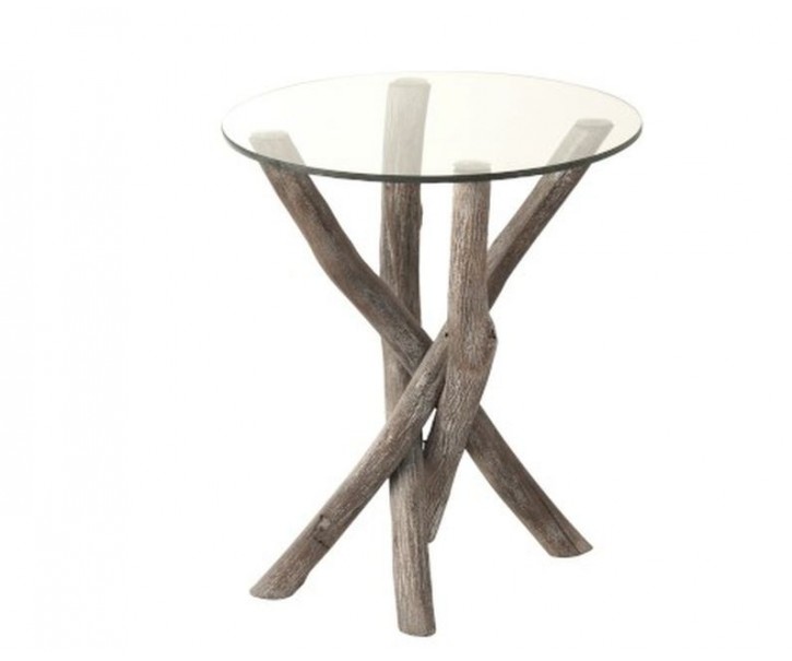 Odkládací kulatý dřevěný stůl se skleněnou deskou Branchy - Ø50*59 cm