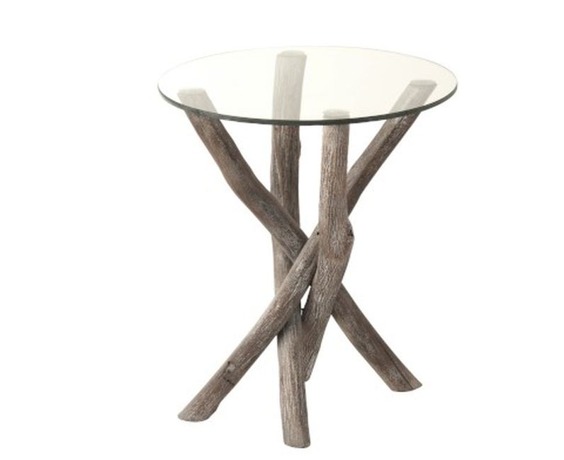 Odkládací kulatý dřevěný stůl se skleněnou deskou Branchy - Ø50*59 cm
