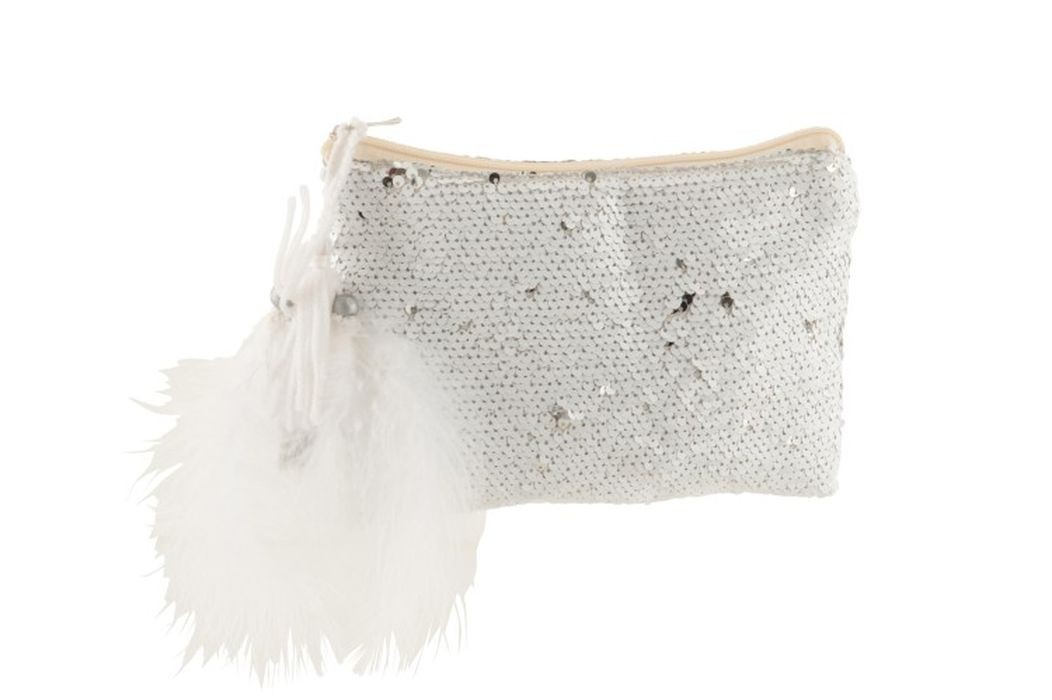 Bílá kabelka do ruky s flitry a peříčky Sequins - 22*18cm J-Line by Jolipa