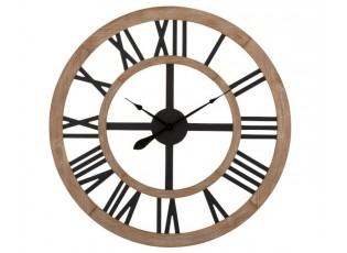 Dřevěné nástěnné hodiny s kovovými číslicemi - ∅90*4cm