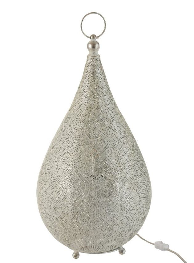 Bílá kovová stolní lampička Oriental drop- Ø 31*60 cm