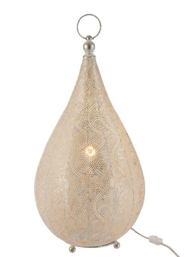 Bílá kovová stolní lampička Oriental drop- Ø 31*60 cm