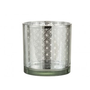 Skleněný svícen se stříbrným ornamentem Oriental silver - Ø 15*15cm