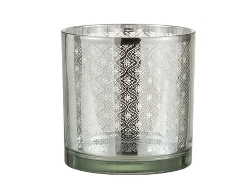 Skleněný svícen se stříbrným ornamentem Oriental silver - Ø 15*15cm J-Line by Jolipa
