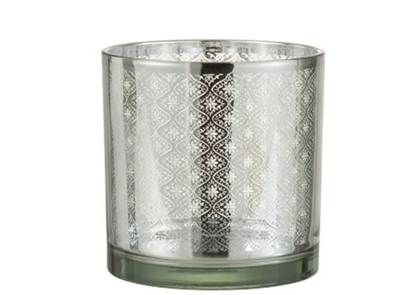 Skleněný svícen se stříbrným ornamentem Oriental silver - Ø 15*15cm