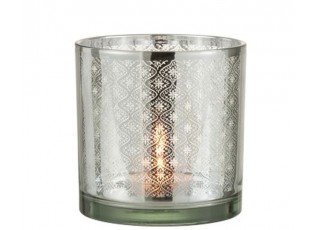 Skleněný svícen se stříbrným ornamentem Oriental silver - Ø 15*15cm