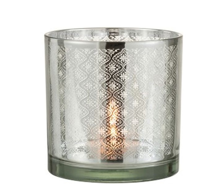 Skleněný svícen se stříbrným ornamentem Oriental silver - Ø 15*15cm