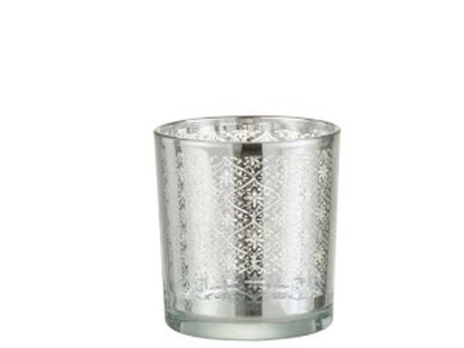 Skleněný svícen se stříbrným ornamentem Oriental silver - Ø 7*8cm J-Line by Jolipa