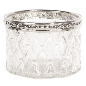 Bílý skleněný svícen Tealight s ozdobným krajem - 6*4 cm
