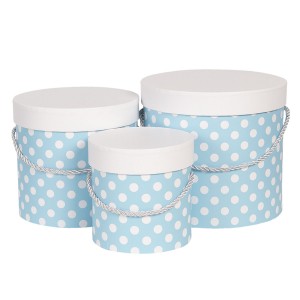 Sada 3ks modrých papírových krabic s puntíky - Ø 19*17 cm /Ø 16*15 cm /Ø 12*12 cm