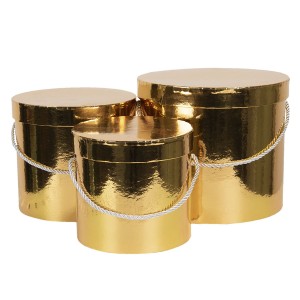 Sada 3ks zlatých papírových krabic - Ø 16*15 cm /Ø 19*17 cm /Ø 23*19 cm
