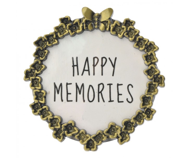 Zlato černý kulatý fotorámeček s květinami Happy Memories - Ø 5 cm