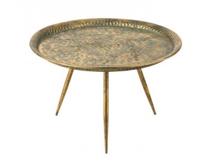 Zlatý kovový kulatý stolek Oriental gold s modrou patinou - Ø 67*42cm