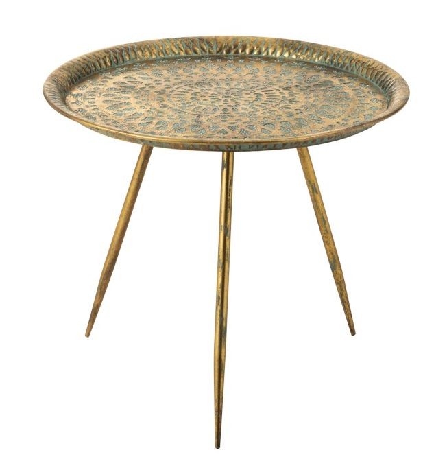 Zlatý kovový kulatý stolek Oriental gold s modrou patinou - Ø 67*60cm 3599