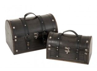Set 2ks černých dřevěných kufříků Retro - 36*25*23 cm