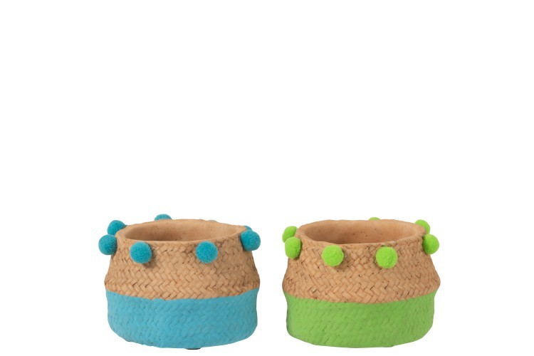 2ks Cementový květináč Pompom modrá,zelená S- 15*15*10 cm