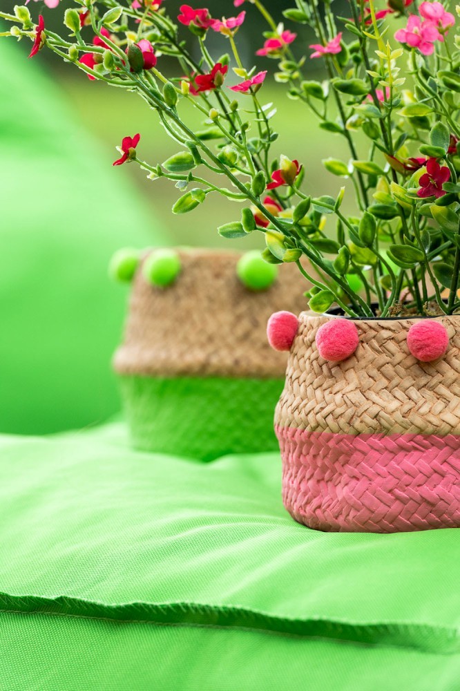 2ks Cementový květináč Pompom modrá,zelená S- 15*15*10 cm