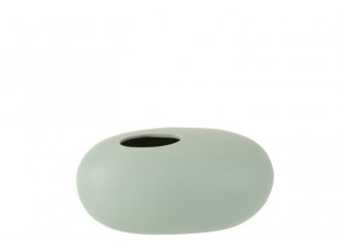 Světle zelená keramická oválná váza Pastel Green L - 25,2*15*13 cm
