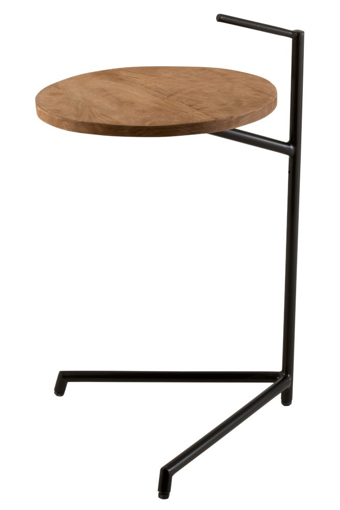Černý kovový odkládací stolek s dřevěnou deskou Mango - Ø 35*42*65 cm