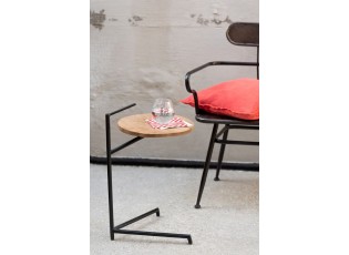 Černý kovový odkládací stolek s dřevěnou deskou Mango - Ø 35*42*65 cm