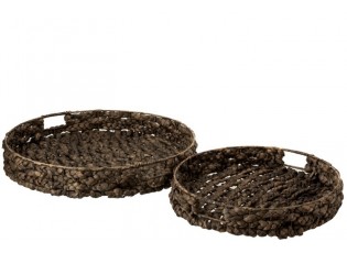 Set 2 velkých kulatých podnosů z vodního hyacintu Josiane - 51*51*10 cm