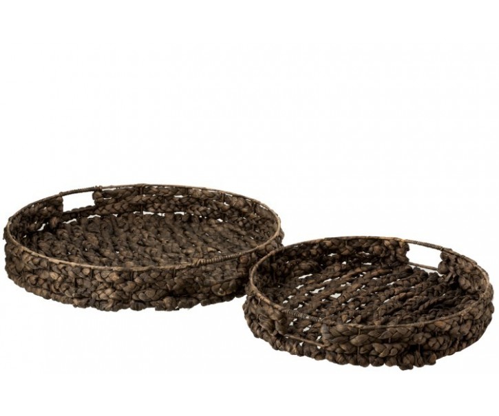 Set 2 velkých kulatých podnosů z vodního hyacintu Josiane - 51*51*10 cm