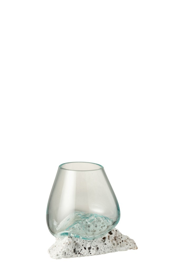 Skleněná váza vsazená na lávový kámen Lava M - 17*12,5*13,5 cm J-Line by Jolipa
