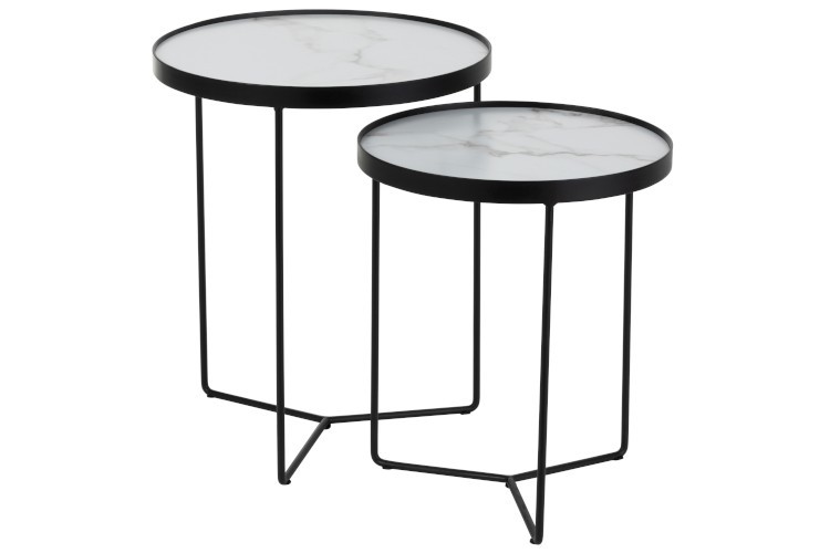 Set 2 odkládacích stolků v marble designu Helaine - Ø 45*55 cm