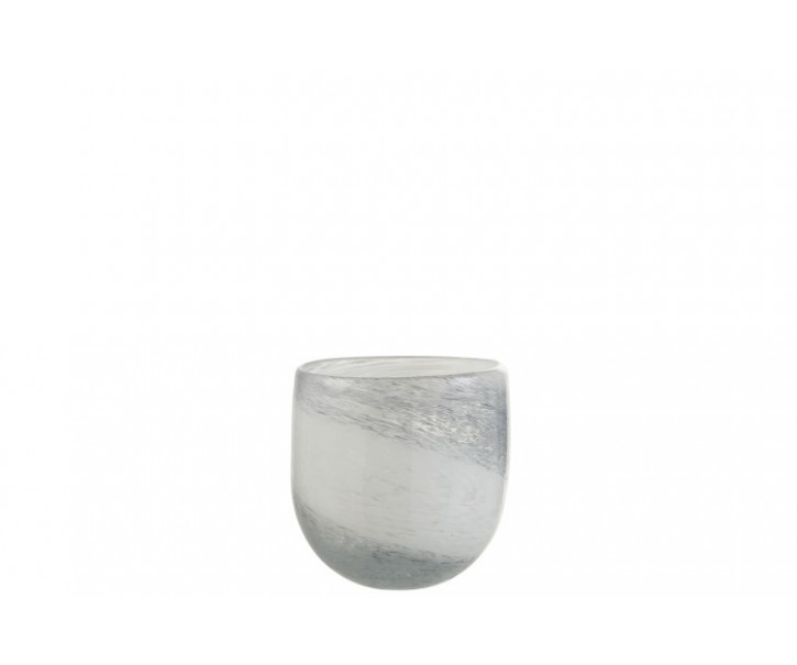 Bílo šedý pruhovaný skleněný svícen Denim S - 10,5*10,5*10 cm