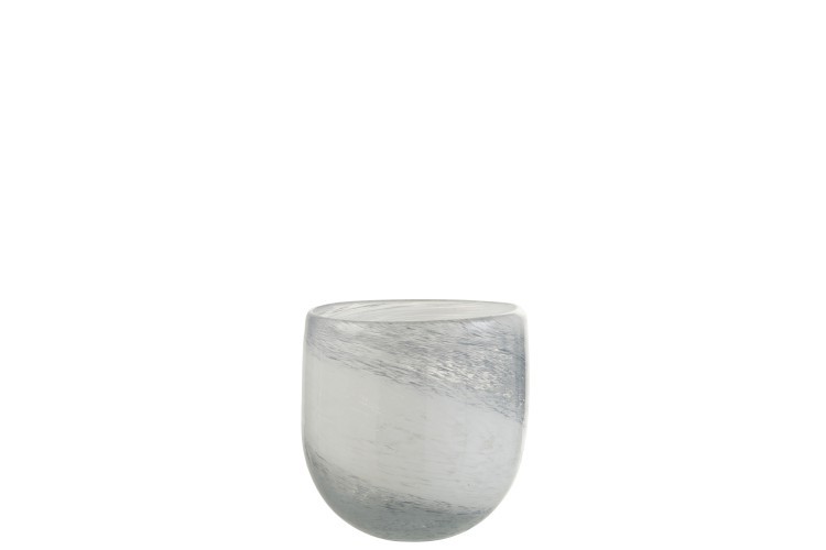 Bílo šedý pruhovaný skleněný svícen Denim S - 10,5*10,5*10 cm J-Line by Jolipa