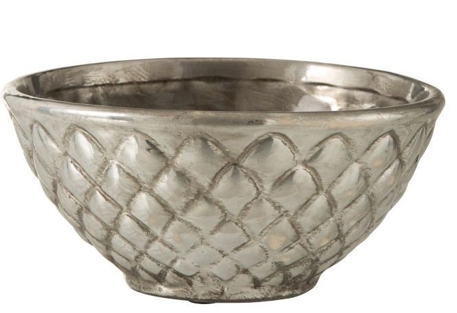 Stříbrná keramicka miska/květináč Checkered - Ø23*11 cm J-Line by Jolipa