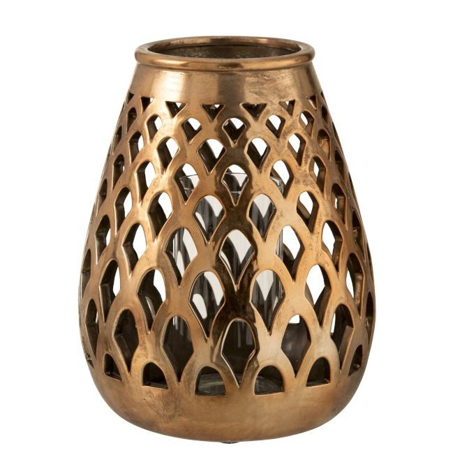 Měděný kovový svícen Checkered copper – Ø 27*33 5 cm