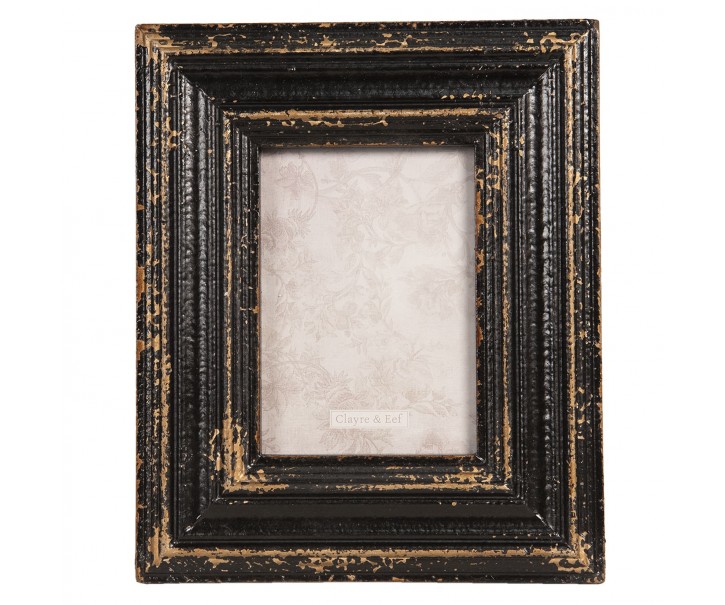 Černý dřevěný vintage fotorámeček s patinou - 29*2*24 cm / 13*18 cm