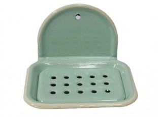 Mintová smaltovaná nástěnná mýdlenka Mint dot - 13*10*9cm