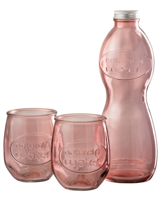 Růžová skleněná láhev a 2skleničky Natural - Ø 10*26cm J-Line by Jolipa