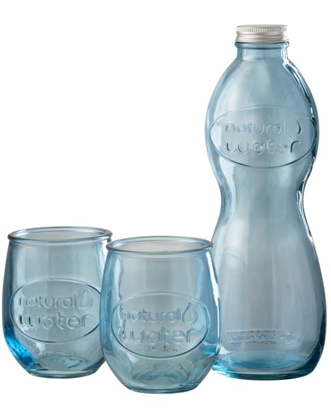 Modrá skleněná láhev a 2skleničky Natural - Ø 10*26cm J-Line by Jolipa
