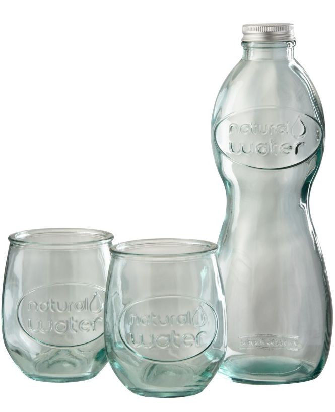 Transparentní skleněná láhev a 2skleničky Natural - Ø 10*26cm