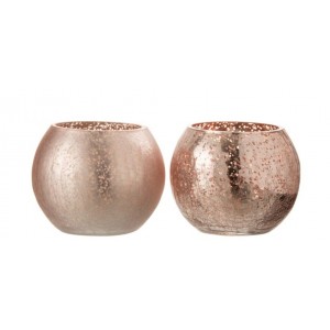 2ks růžové skleněné svícny Crazed S - Ø12*9 cm