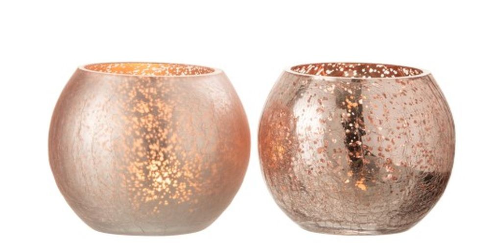 2ks růžové skleněné svícny Crazed S - Ø12*9 cm