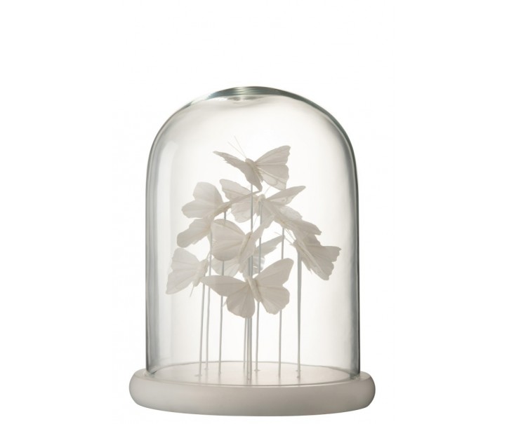 Dekorativní skleněné těžítko s bílými motýly - 23*23*30 cm