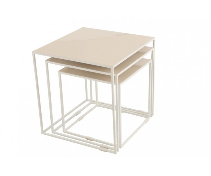 Set 3 kovových odkládacích stolků v béžovém provedení Euphemie - Ø 45*46,2 cm