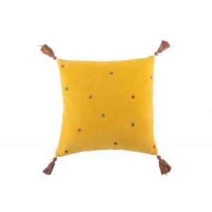 Žlutý polštář s puntíky a střapci - 45*45 cm