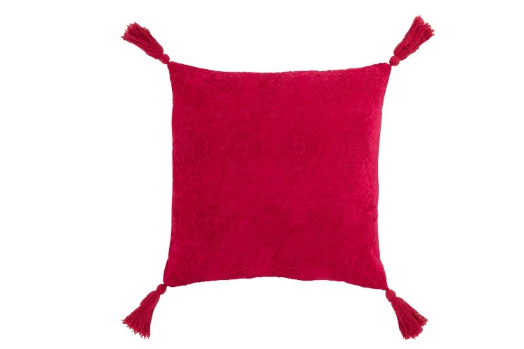 Tmavě růžový polštář Fayola s třásněmi - 45*45 cm