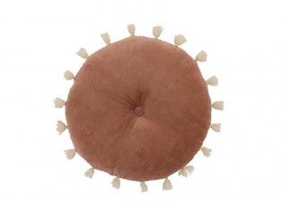 Sametový růžový kulatý polštář se střapci - Ø 40*9,5 cm